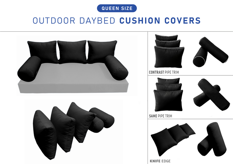 STYLE 3 QUEEN SIZE Outdoor Daybed Bolster Backrest Pillow Cushion |COVERS ONLY|