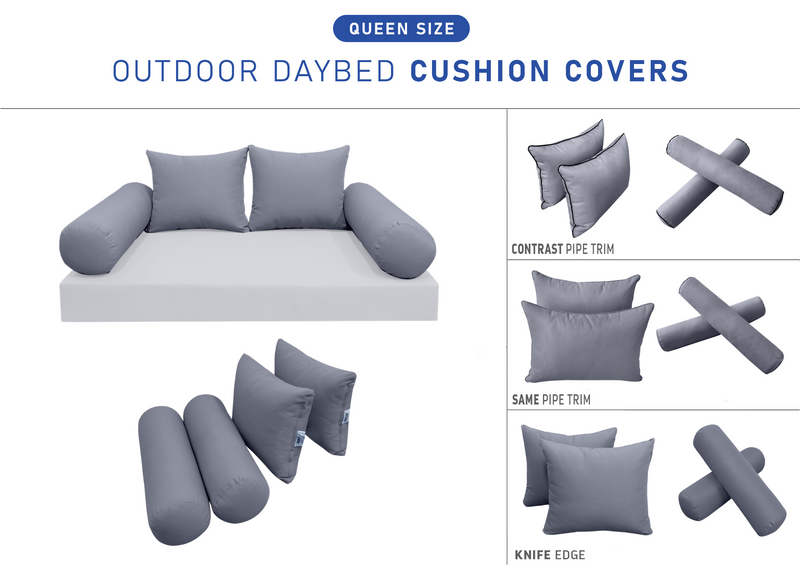 STYLE 4 QUEEN SIZE Outdoor Daybed Bolster Backrest Pillow Cushion |COVERS ONLY|