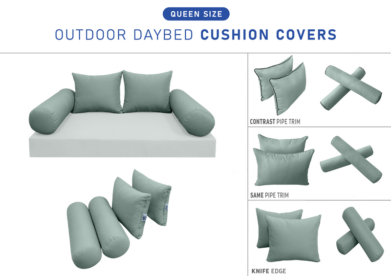 STYLE 4 QUEEN SIZE Outdoor Daybed Bolster Backrest Pillow Cushion |COVERS ONLY|