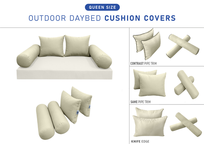 STYLE 4 QUEEN SIZE Outdoor Daybed Bolster Backrest Pillow Cushion |COVERS ONLY|