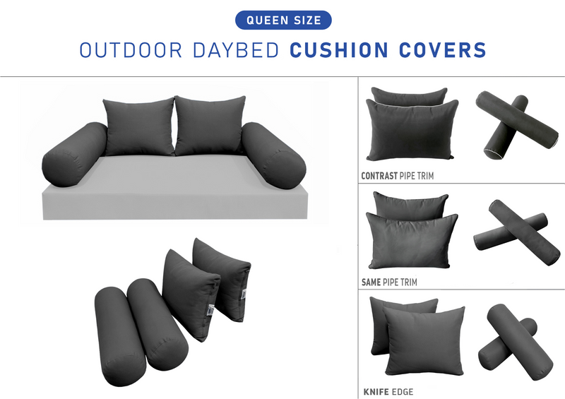 STYLE 4 QUEEN SIZE Outdoor Daybed Bolster Backrest Pillow Cushion |COVERS ONLY|