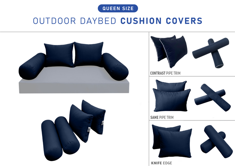 STYLE 4 QUEEN SIZE Outdoor Daybed Bolster Backrest Pillow Cushion |COVERS ONLY|