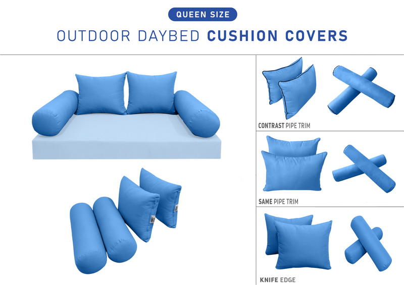 STYLE 4 QUEEN SIZE Outdoor Daybed Bolster Backrest Pillow Cushion |COVERS ONLY|