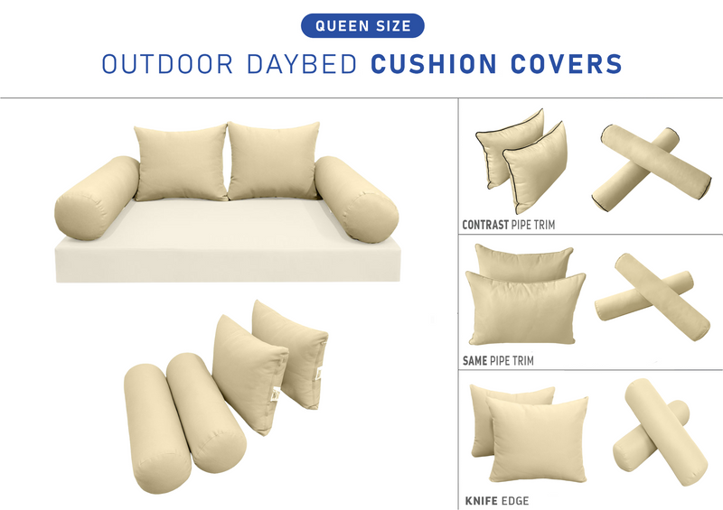 STYLE 4 QUEEN SIZE Outdoor Daybed Bolster Backrest Pillow Cushion |COVERS ONLY|