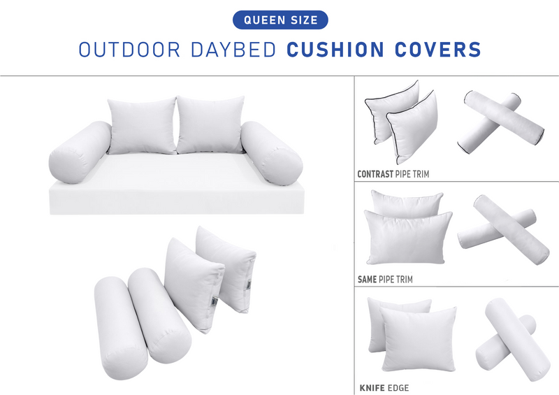 STYLE 4 QUEEN SIZE Outdoor Daybed Bolster Backrest Pillow Cushion |COVERS ONLY|