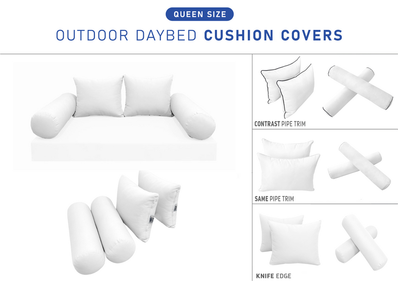 STYLE 4 QUEEN SIZE Outdoor Daybed Bolster Backrest Pillow Cushion |COVERS ONLY|