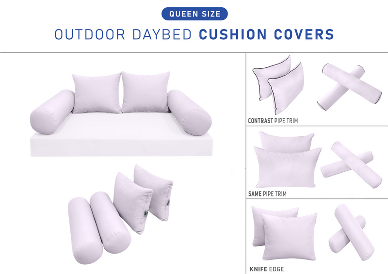 STYLE 4 QUEEN SIZE Outdoor Daybed Bolster Backrest Pillow Cushion |COVERS ONLY|