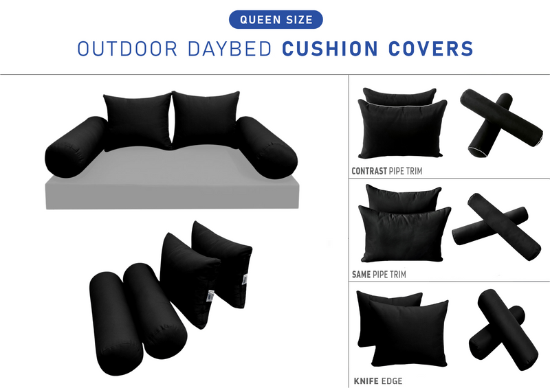 STYLE 4 QUEEN SIZE Outdoor Daybed Bolster Backrest Pillow Cushion |COVERS ONLY|