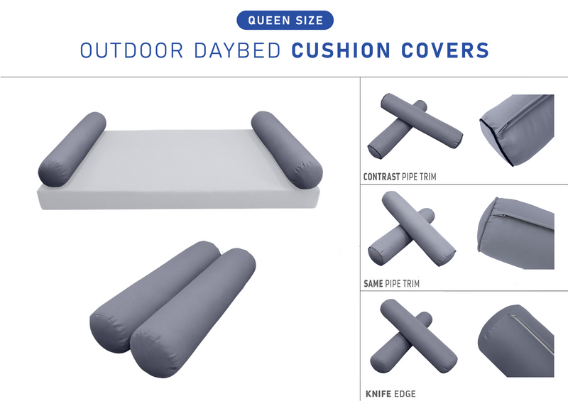 STYLE 5 QUEEN SIZE Outdoor Daybed Bolster Cushion Pillow |COVERS ONLY|