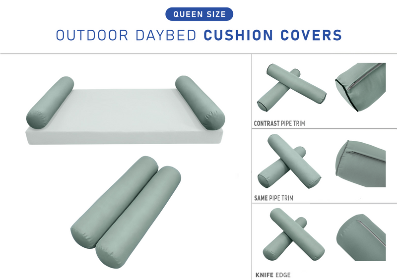 STYLE 5 QUEEN SIZE Outdoor Daybed Bolster Cushion Pillow |COVERS ONLY|