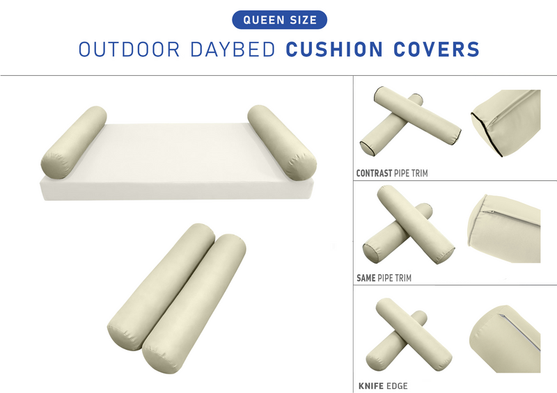 STYLE 5 QUEEN SIZE Outdoor Daybed Bolster Cushion Pillow |COVERS ONLY|