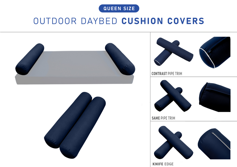 STYLE 5 QUEEN SIZE Outdoor Daybed Bolster Cushion Pillow |COVERS ONLY|