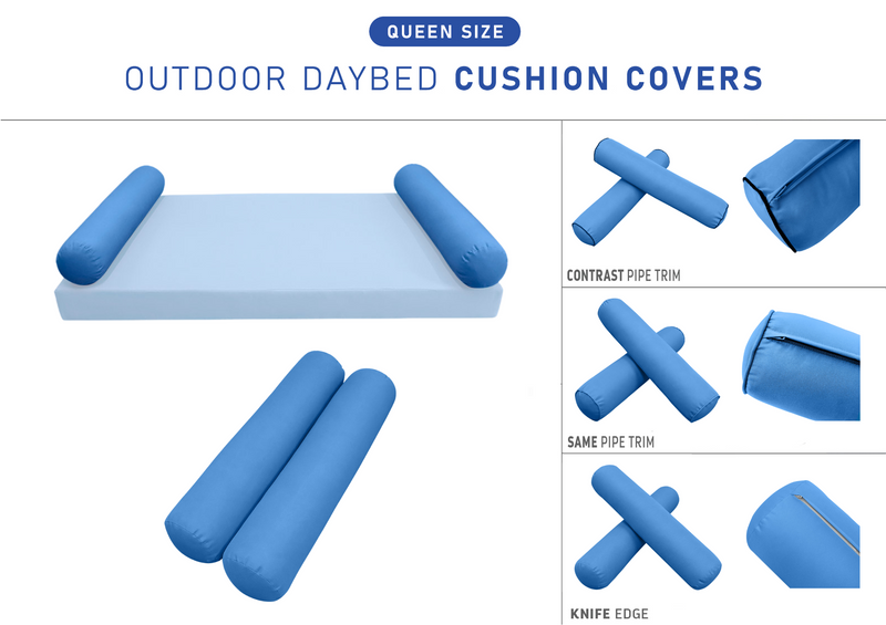 STYLE 5 QUEEN SIZE Outdoor Daybed Bolster Cushion Pillow |COVERS ONLY|