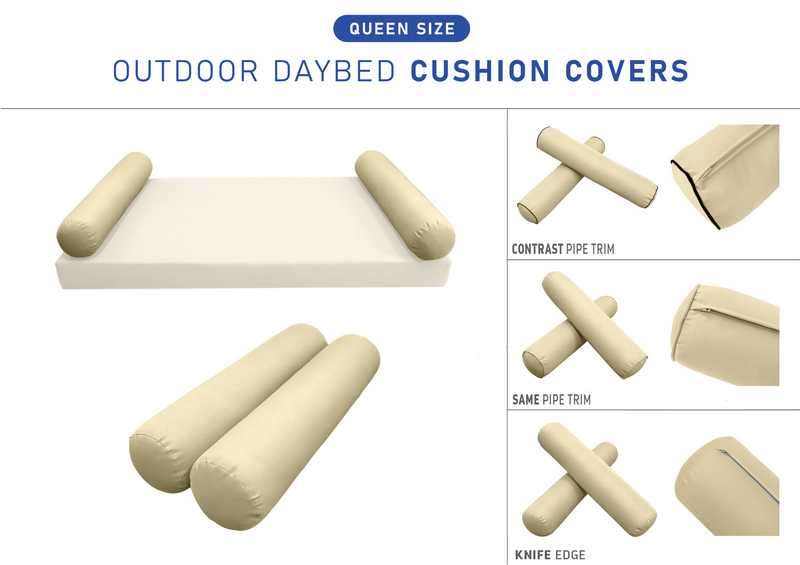 STYLE 5 QUEEN SIZE Outdoor Daybed Bolster Cushion Pillow |COVERS ONLY|