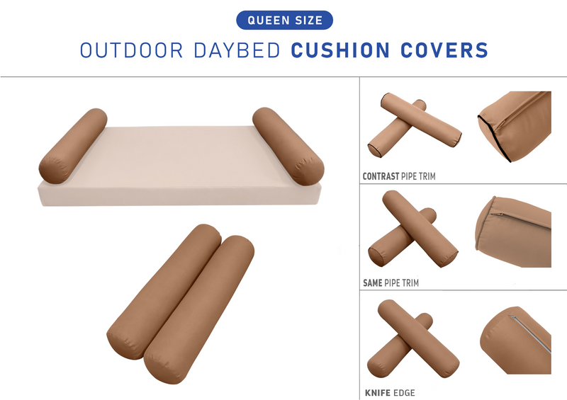 STYLE 5 QUEEN SIZE Outdoor Daybed Bolster Cushion Pillow |COVERS ONLY|