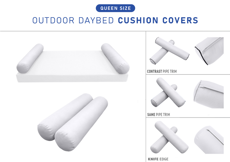 STYLE 5 QUEEN SIZE Outdoor Daybed Bolster Cushion Pillow |COVERS ONLY|