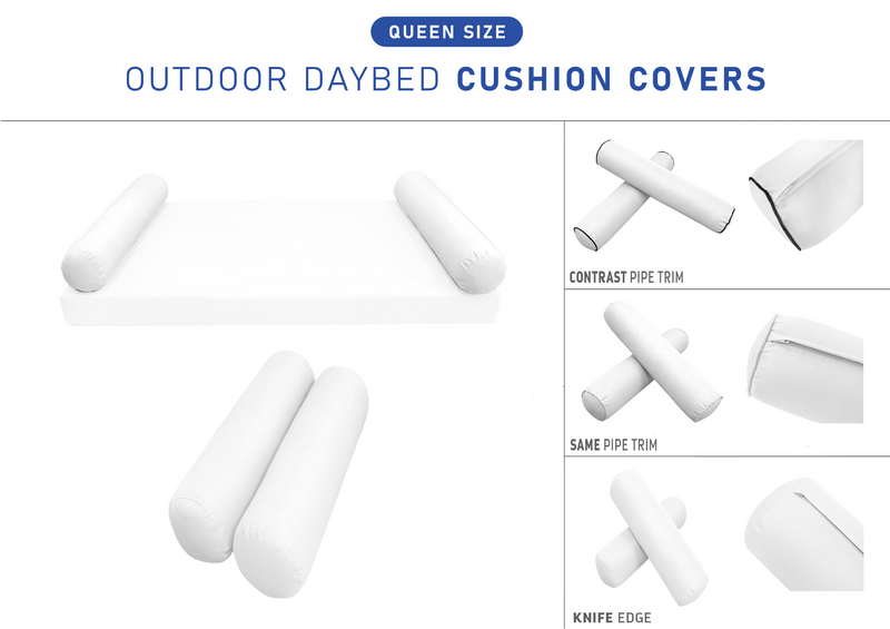 STYLE 5 QUEEN SIZE Outdoor Daybed Bolster Cushion Pillow |COVERS ONLY|