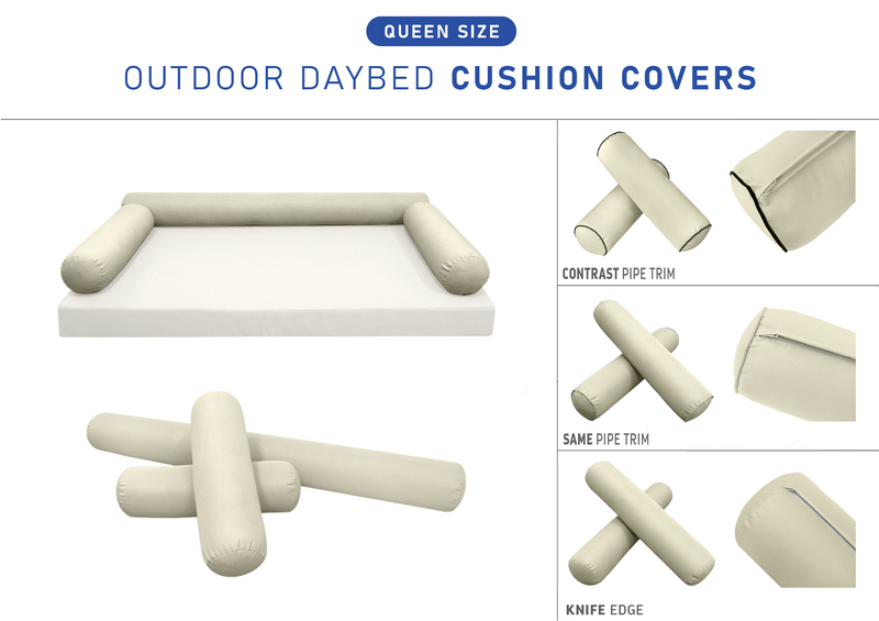 STYLE 6 QUEEN SIZE Outdoor Daybed Bolster Cushion Pillow |COVERS ONLY|