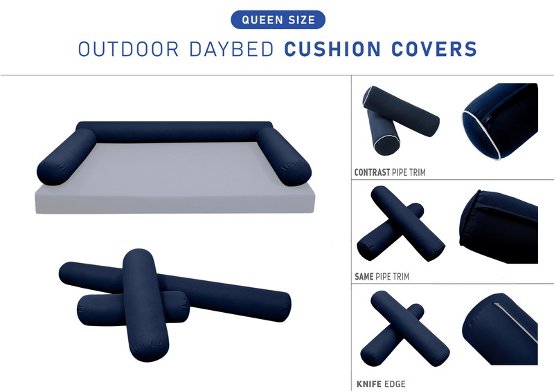 STYLE 6 QUEEN SIZE Outdoor Daybed Bolster Cushion Pillow |COVERS ONLY|