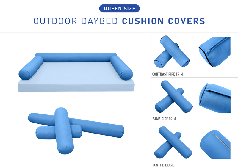 STYLE 6 QUEEN SIZE Outdoor Daybed Bolster Cushion Pillow |COVERS ONLY|