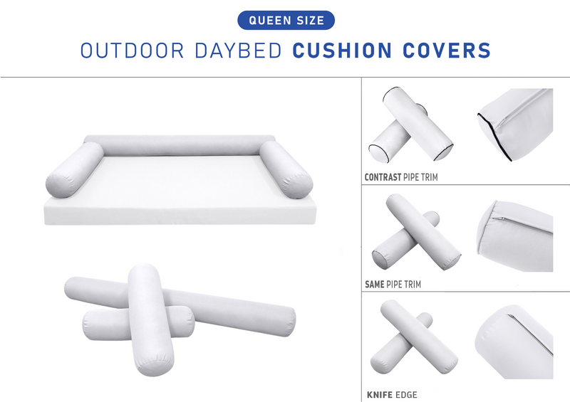 STYLE 6 QUEEN SIZE Outdoor Daybed Bolster Cushion Pillow |COVERS ONLY|