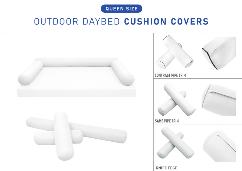 STYLE 6 QUEEN SIZE Outdoor Daybed Bolster Cushion Pillow |COVERS ONLY|