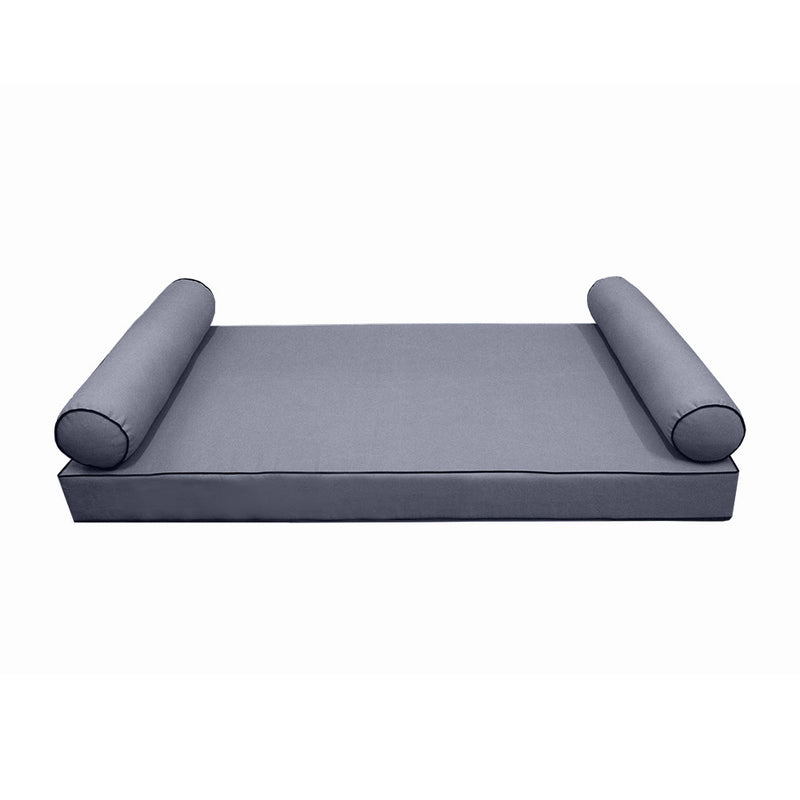 Style5 Twin-XL Size 3PC Contrast Pipe Trim Outdoor Daybed Mattress Bolster Pillow Fitted Sheet Slip Cover ONLY AD001