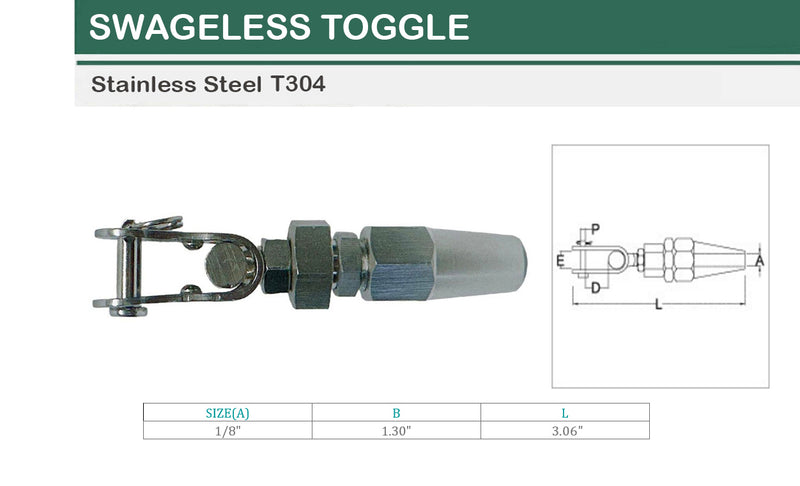 Marine Boat Stainless Steel Swageless Toggle Cable Railing Wire Rope