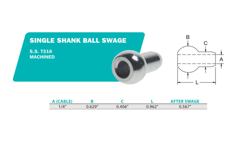 Stainless Steel 316 Single Shank Ball Swage Fitting Terminal Cable Wire