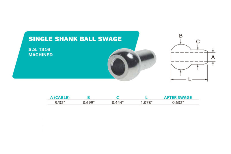 Stainless Steel 316 Single Shank Ball Swage Fitting Terminal Cable Wire