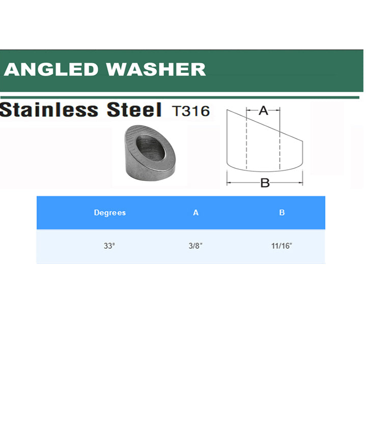 316 Stainless Steel 33 Degree Angled Beveled Washer For Cable Railing - 3/8" Cable (Qty 5)