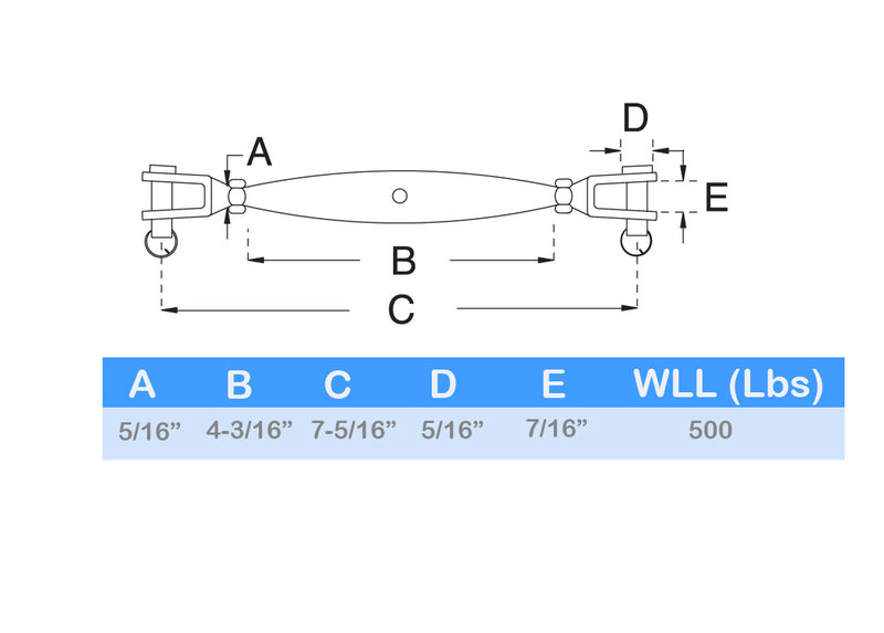 5 PC 5/16" Marine Stainless Steel Closed Body Turnbuckle JAW JAW Rig 500 Lbs