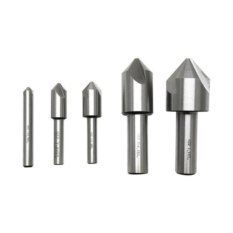 5 Pc HSS 3 Flute Countersink Set High Speed Steel Countersinks 1-4'' - 1''