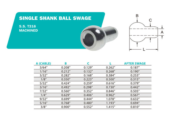 Stainless Steel 316 Single Shank Ball Swage Fitting Terminal Cable Wire