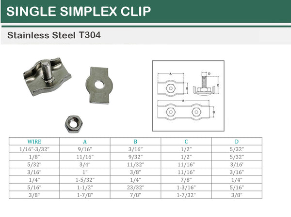 Stainless Steel T304 Single Simplex Clip Bolt Wire Rope Clips