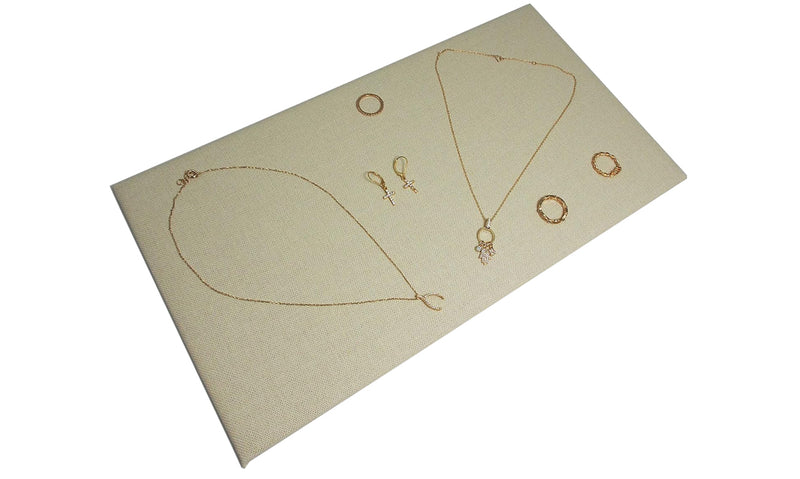 14-1/4" x 7-5/8" Beige Linen Jewelry Pad Necklaces Bracelets Organizer