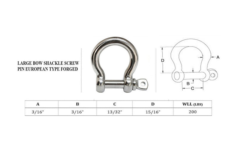 (5) Pc 3/16" Chain Rigging Bow Shackle Anchor for Boat Stainless Steel Paracord