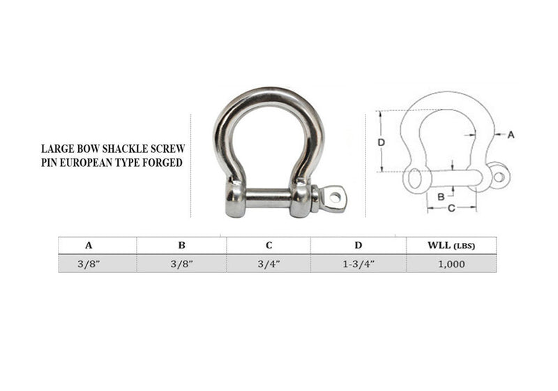 5 PC 3/8" Chain Rigging Bow Shackle Anchor for Boat Stainless Steel Paracord