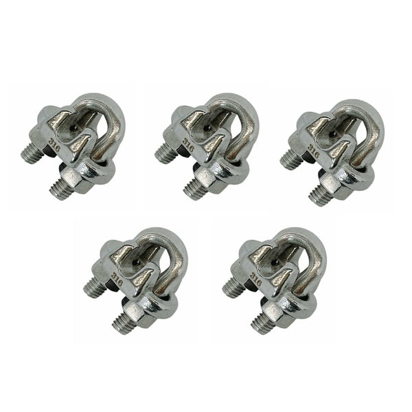 5 Pc 3/16" Marine Stainless Steel 316 Heavy Duty Wire Rope Clips Cable Clamp Rig Boat