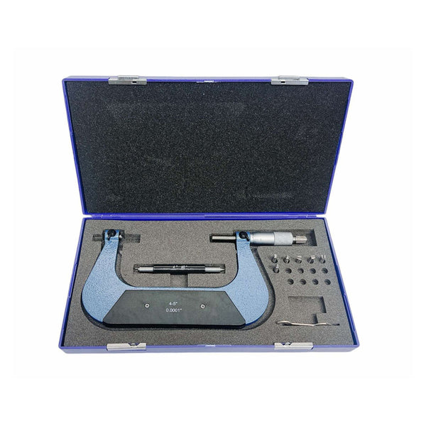 4-5" Screw Thread Micrometer Kit 60 Degree 3 Anvils 0.0001'' Graduation Ratchet stop