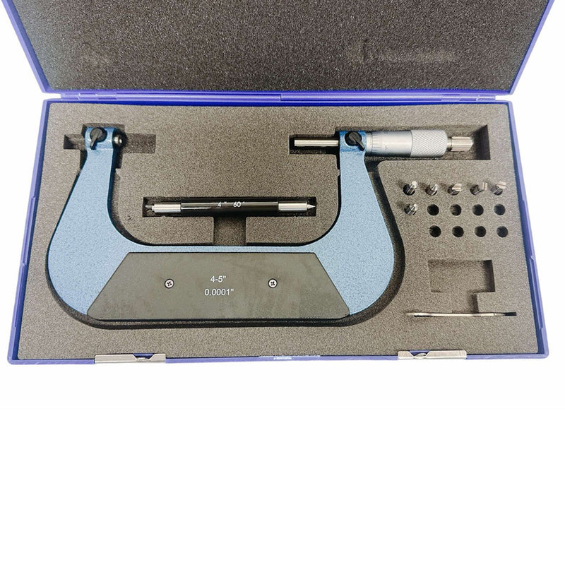 4-5" Screw Thread Micrometer Kit 60 Degree 3 Anvils 0.0001'' Graduation Ratchet stop