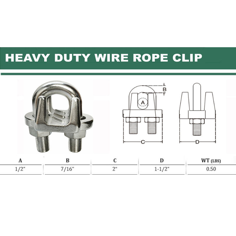 1/2" Marine Stainless Steel 316 Heavy Duty Wire Rope Clips Commerical Cable Clamp Rig Boat