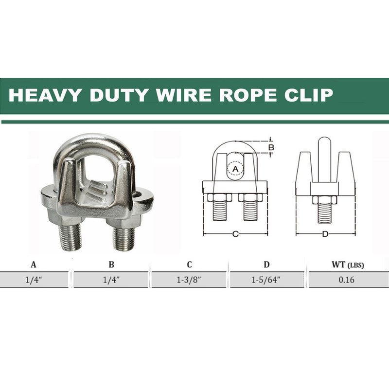 5 Pc 1/4" Marine Stainless Steel 316 Heavy Duty Wire Rope Clips Cable Clamp Rig Boat