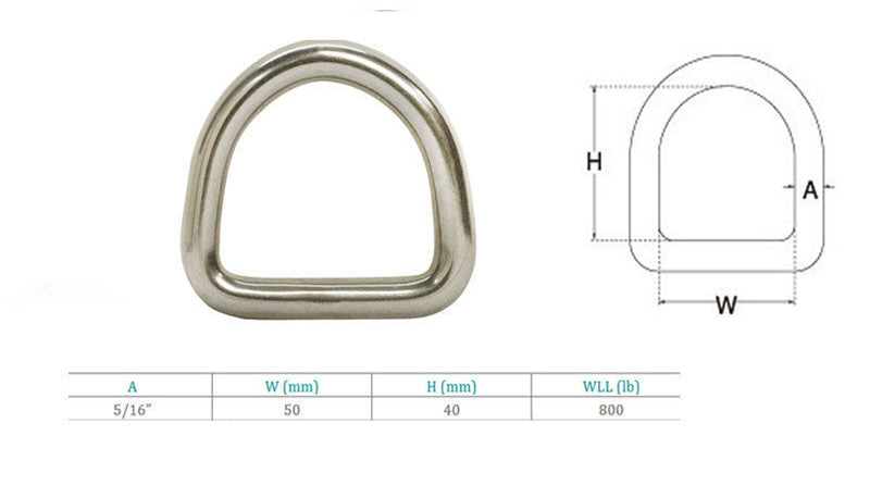 5 Pc 5-16'' 40MM Marine Boat Stainless Steel D Ring Welded Formed D-Ring