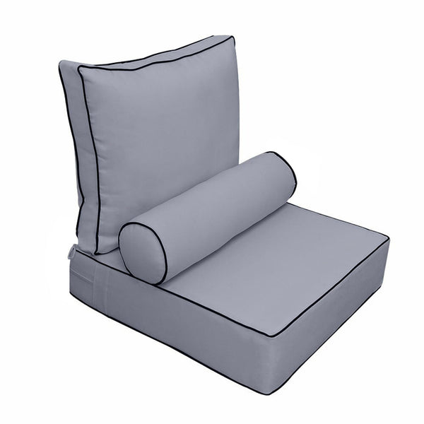 |COVER ONLY| Large Size 26x30x6 Contrast Trim Outdoor Deep Seat Backrest Cushion with Bolster, Water Repellent, Patio Cushion Slipcovers Replacement AD001