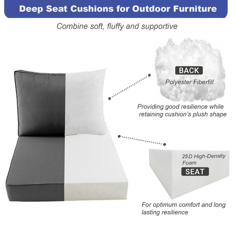 Piped Trim Medium Size 24"x26"x6" Outdoor Deep Seat Cushion, Water Repellent, Patio Deep Seat Backrest Cushion Insert & Cover Set AD002
