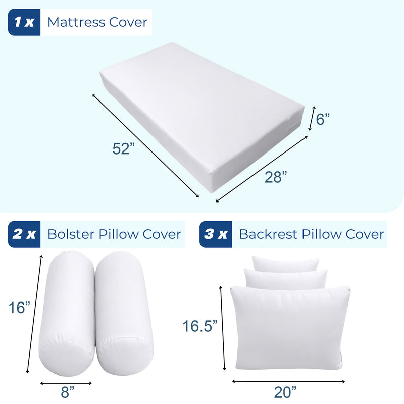 Style3 Crib Size 6PC Contrast Pipe Outdoor Daybed Mattress Bolster Pillow Fitted Sheet Slip Cover Only AD101