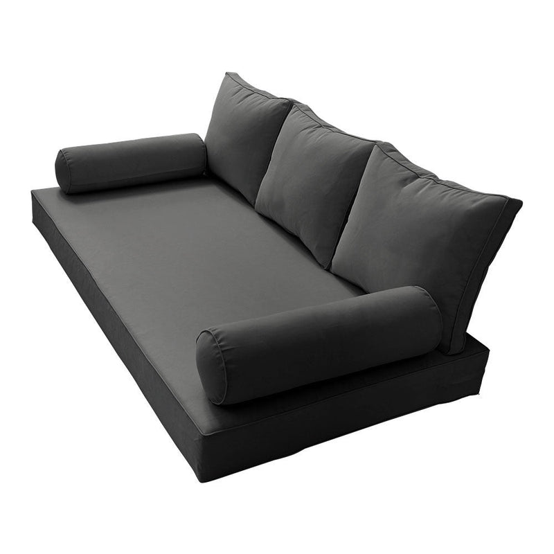 STYLE 3 - Mattress & Pillow Bolster Cushion for Outdoor Indoor Daybed Porch Swing Bed Piped Trim Twin Size AD003 | COVERS ONLY |
