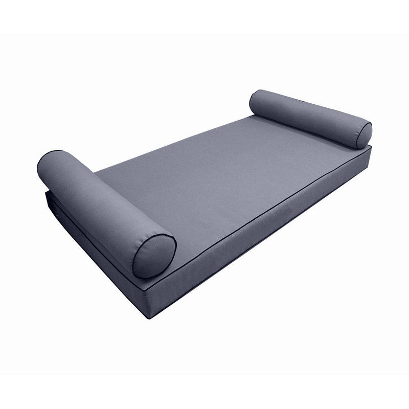 Style5 Twin-XL Size 3PC Contrast Pipe Trim Outdoor Daybed Mattress Bolster Pillow Fitted Sheet Slip Cover ONLY AD001