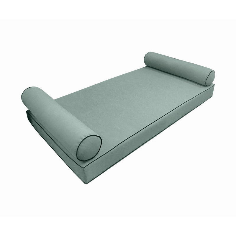 Style5 Twin-XL Size 3PC Contrast Pipe Trim Outdoor Daybed Mattress Bolster Pillow Fitted Sheet Slip Cover ONLY AD002